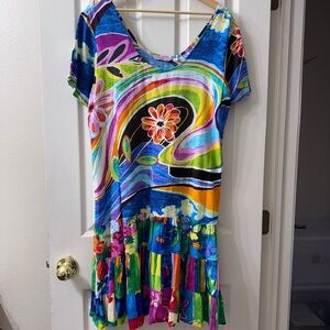 Jams World Multicolor Floral Neckline Top in Pink, Blue, Green